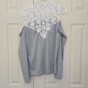 Elegant Gray and White Lace Women's Top